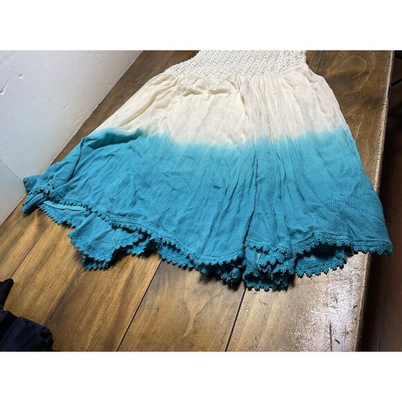 Double D Ranch Womens Shift Dress Large Teal Ombré Crochet Trim Boho Large - Picture 15 of 15
